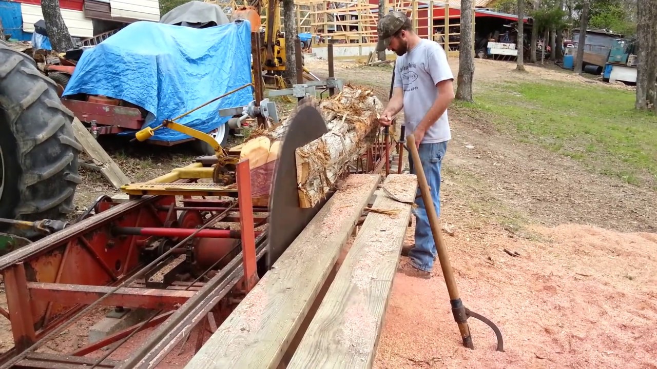 Cedar Log Being Milled on a Foley-Belsaw A-14 Circular Sawmill