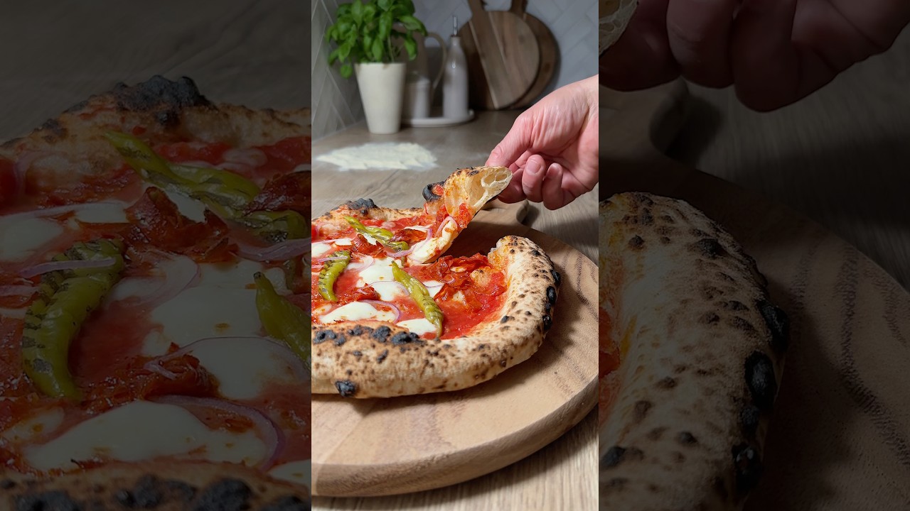 Neapolitan-Style Pizza with Salami Piccante, Grilled Peppers & Red Onion 🍕🔥