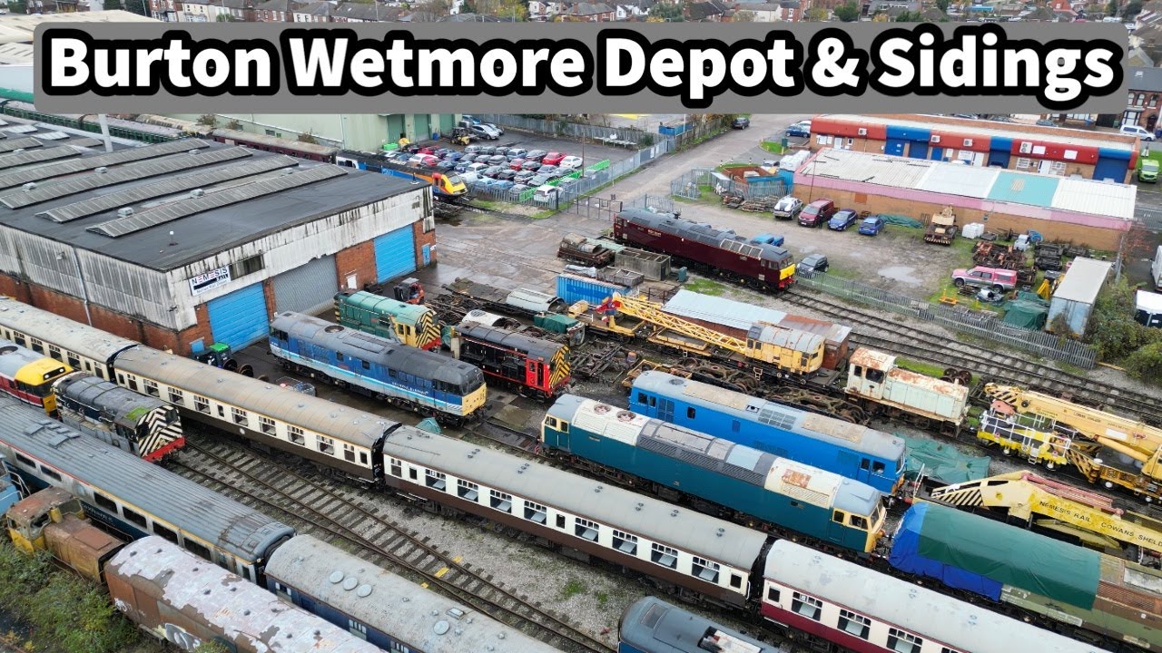 Burton Wetmore Depot - AERIAL & GROUND Views of stabled Locos Inc D345/40145 - Plus Class 37 & 60