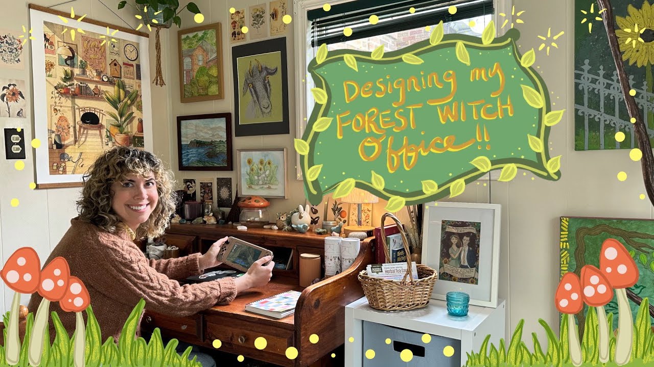 🍄Cozy Office Tour!!🍄 A witchy forest workspace in a four-seasons cabin mudroom!