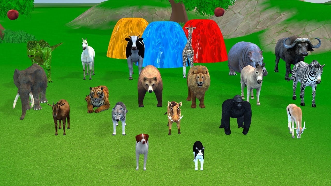 Long Slide Game with Cow Elephant Gorilla Hippopotamus Tiger 3d Animal Game Funny 3d Animals