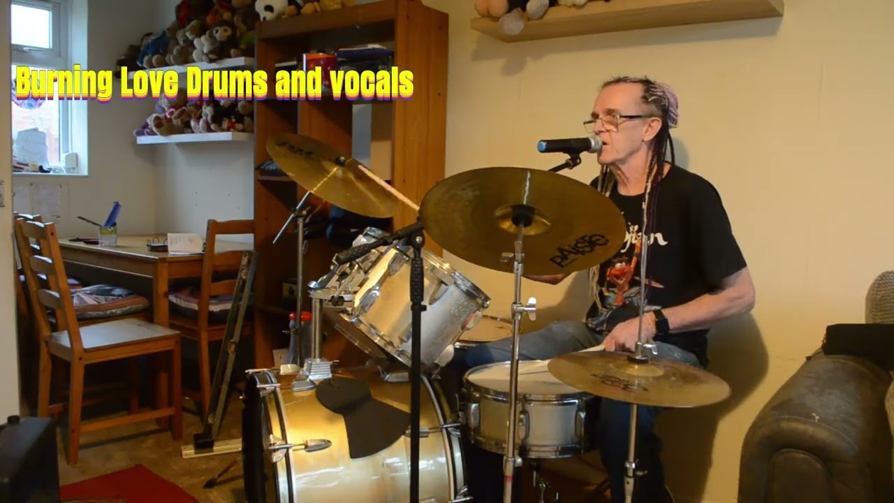 Me #paulwiththebraids Singing and Drums together on the Elvis classic, Burning Love