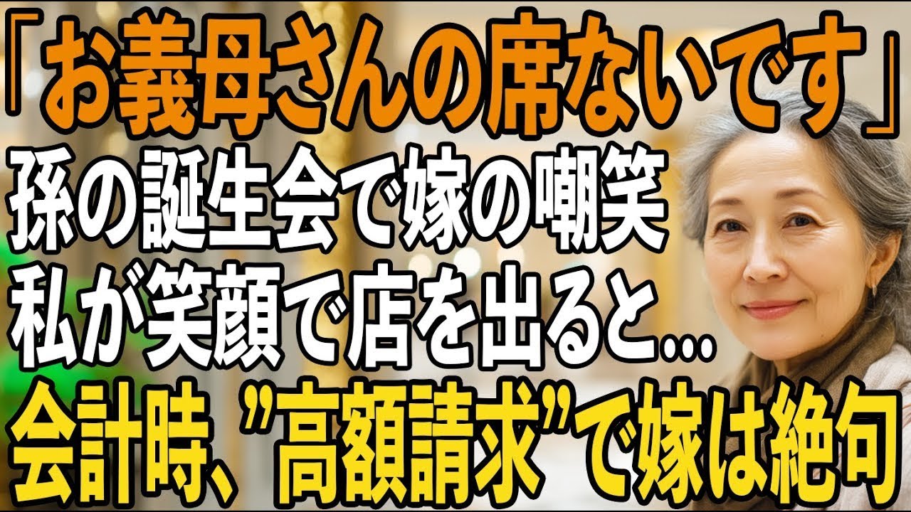 「家族分しか予約してません」孫の5歳の誕生会で私を他人扱いする嫁。私「あら、じゃあ帰りますね！」と笑顔で帰宅すると→会計時、50万の請求額で嫁は顔面蒼白【シニアライフ】【60代以上の方へ】