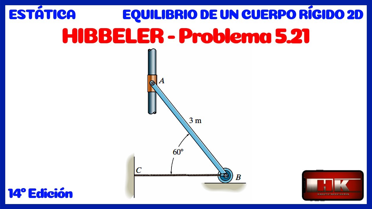 Problema 5.21. EQUILIBRIO DE UN CUERPO RIGIDO. ESTATICA Hibbeler 14 👇📚🆓