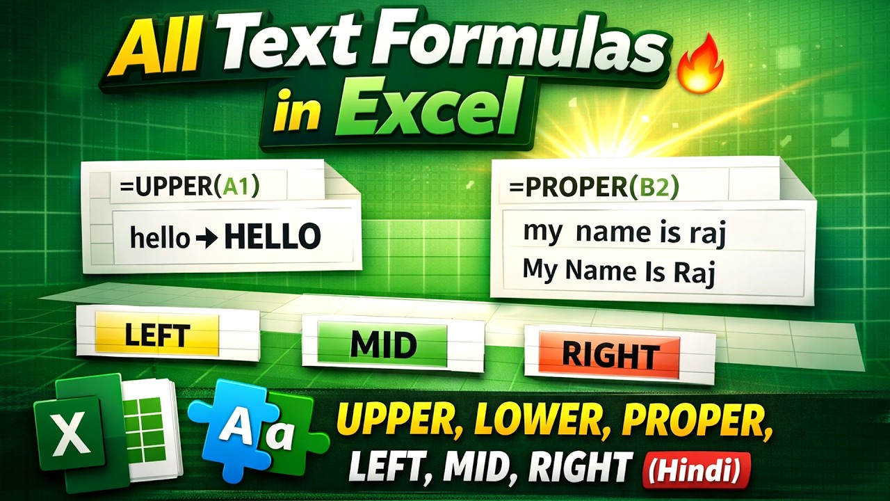 P01 | All In One Formula Series In Excel | UPPER LOWER PROPER LEFT MID RIGHT | Text Formulas