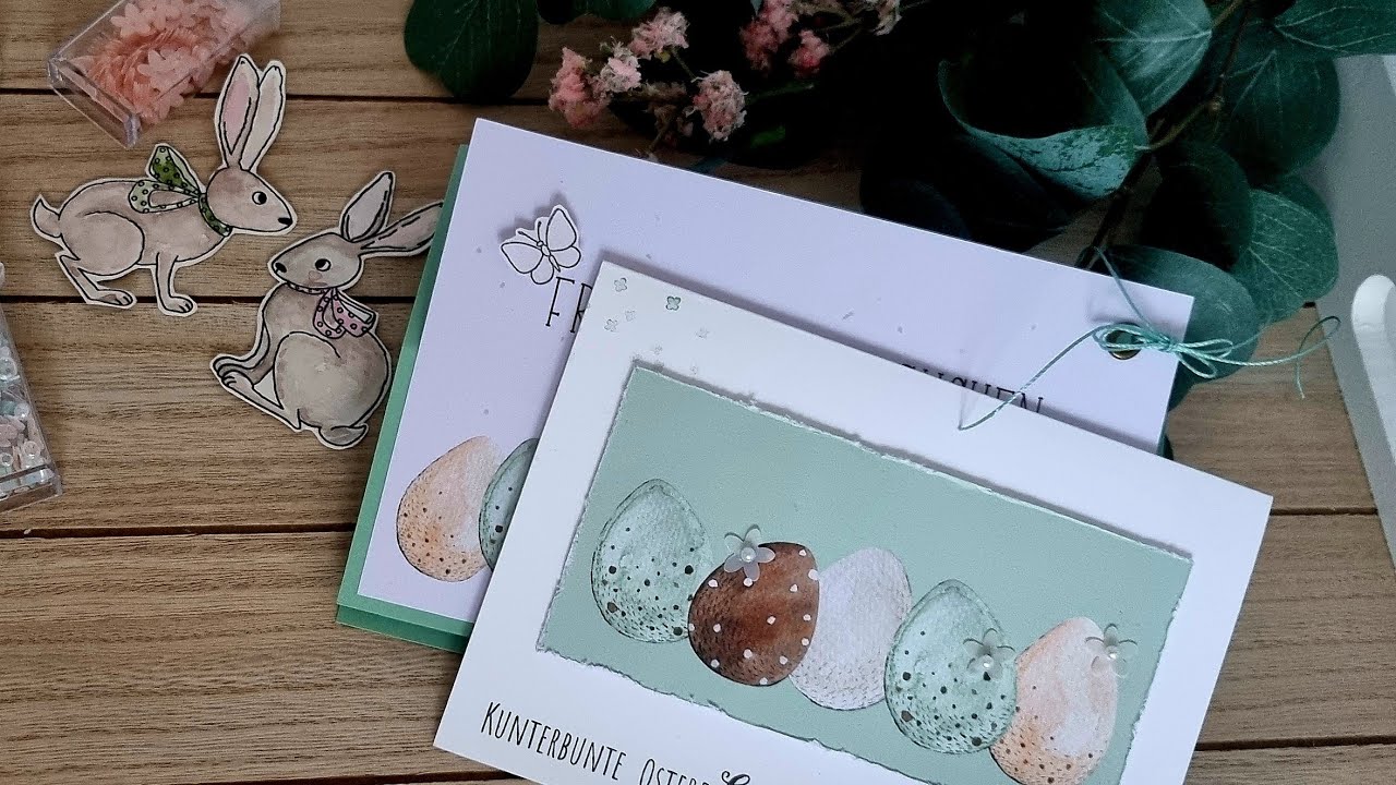 5 Karten mit #Frühlingshasen2023, Osterkarten basteln, Slimlinekarte als Shakerkarte