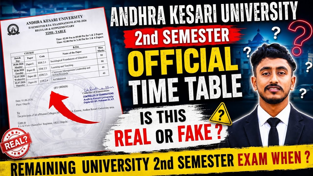 Andhra Kesari University 2nd Semester Exam official Time Table | Andhra B.Ed 2nd Semester Exam 