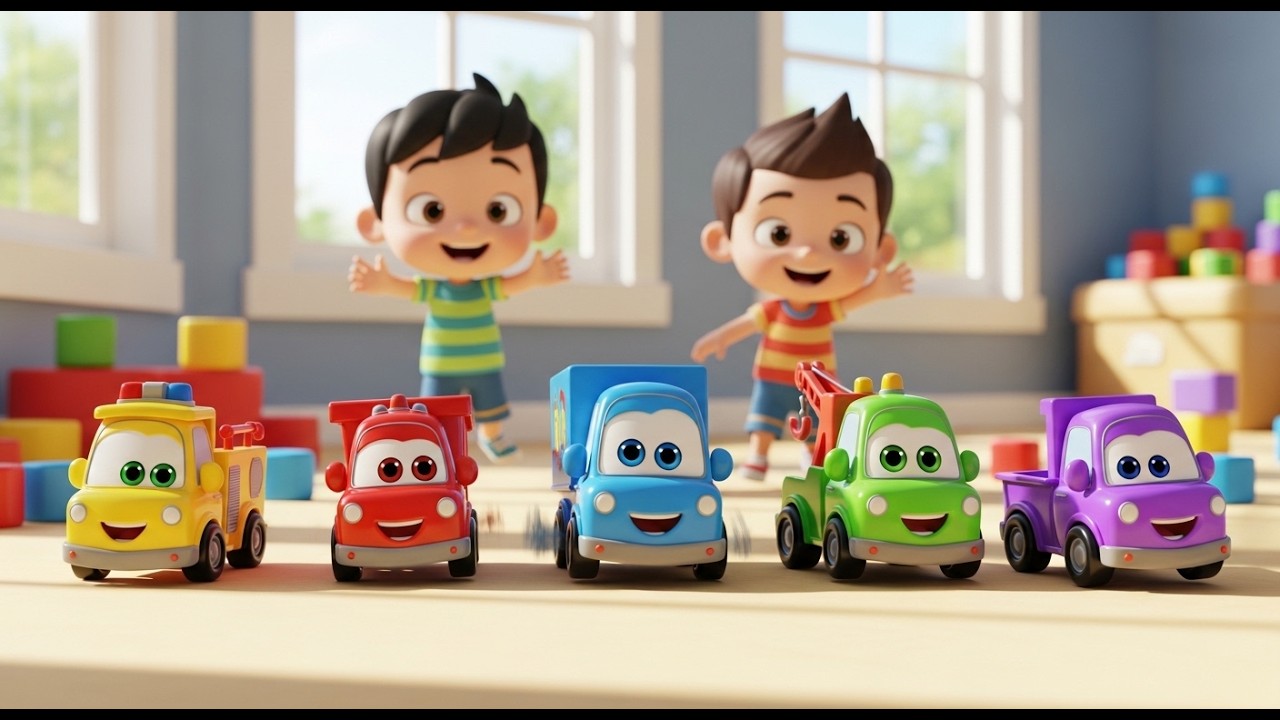 Five Little Toy Trucks Roll Roll Roll | Construction & Vehicle Song for Kids