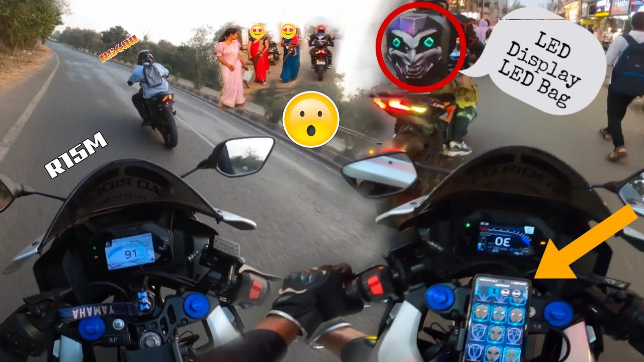 R15M vs Ns400 Rider 💥|| led display bag reaction 👀