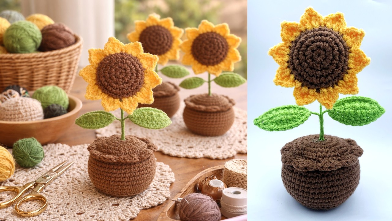 🌻 Crochet Sunflower Pot | Easy Decorative Flower Crochet Tutorial