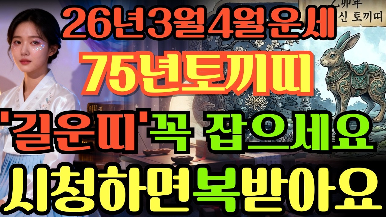 [75년토끼띠26년3월,4월운세]시청하면복이오는1975년을묘생토끼띠26년4월운세