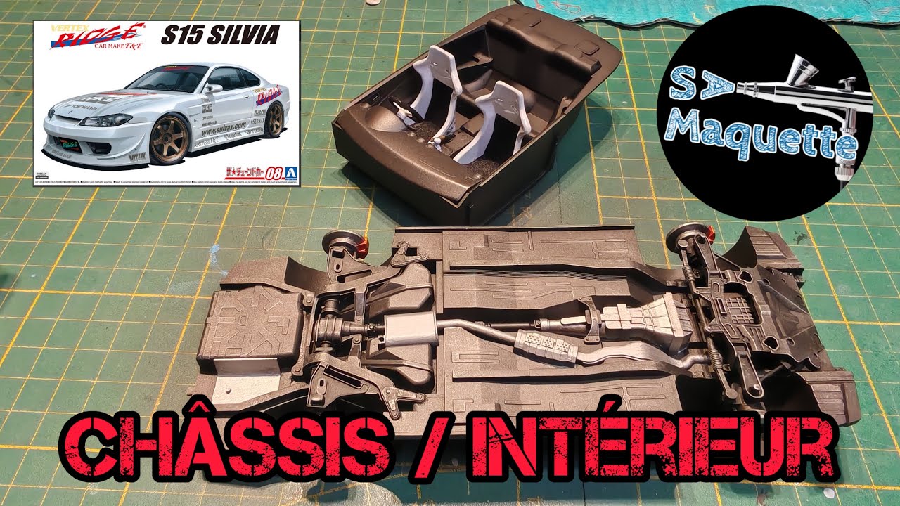 3️⃣ Le châssis et l'intérieur 1/24 Aoshima Nissan Silvia S15 Vertex Ridge