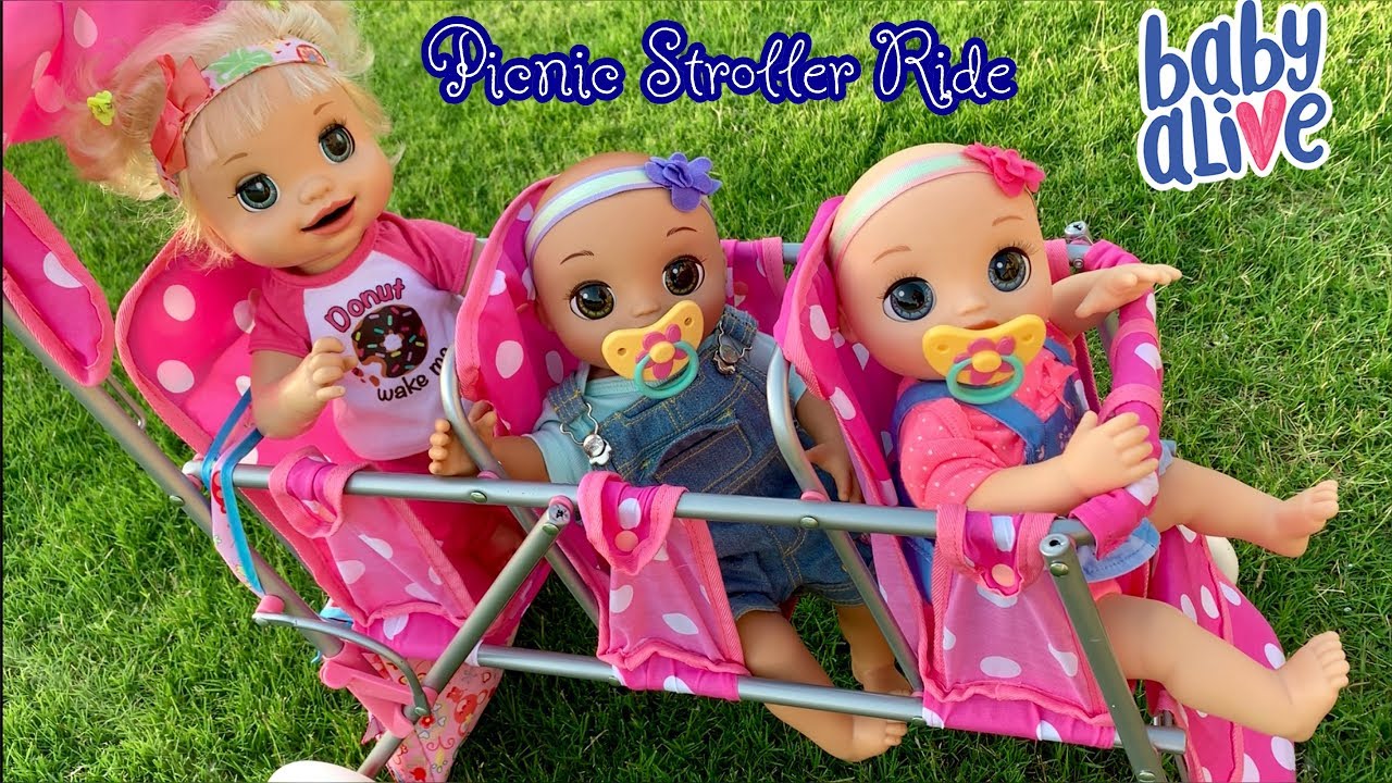 Baby Alive video picnic Isla and babies ride in the Triple Stroller