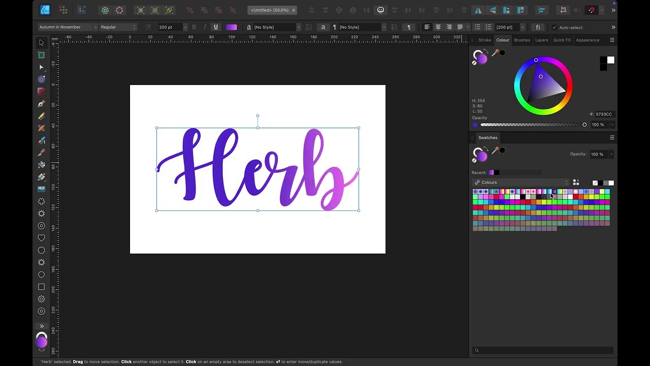 Gradient fill in a font
