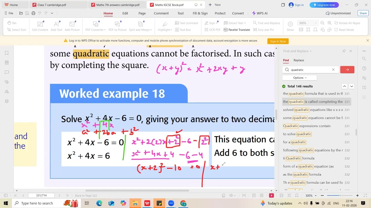 Completing Quadratic sqaure Question Class / Grade 9 IGCSE