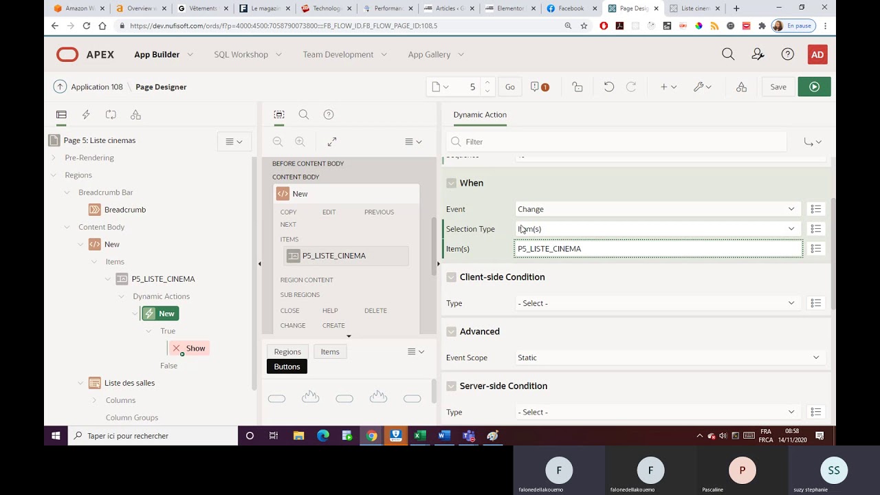 Oracle Apex dynamic action & Session