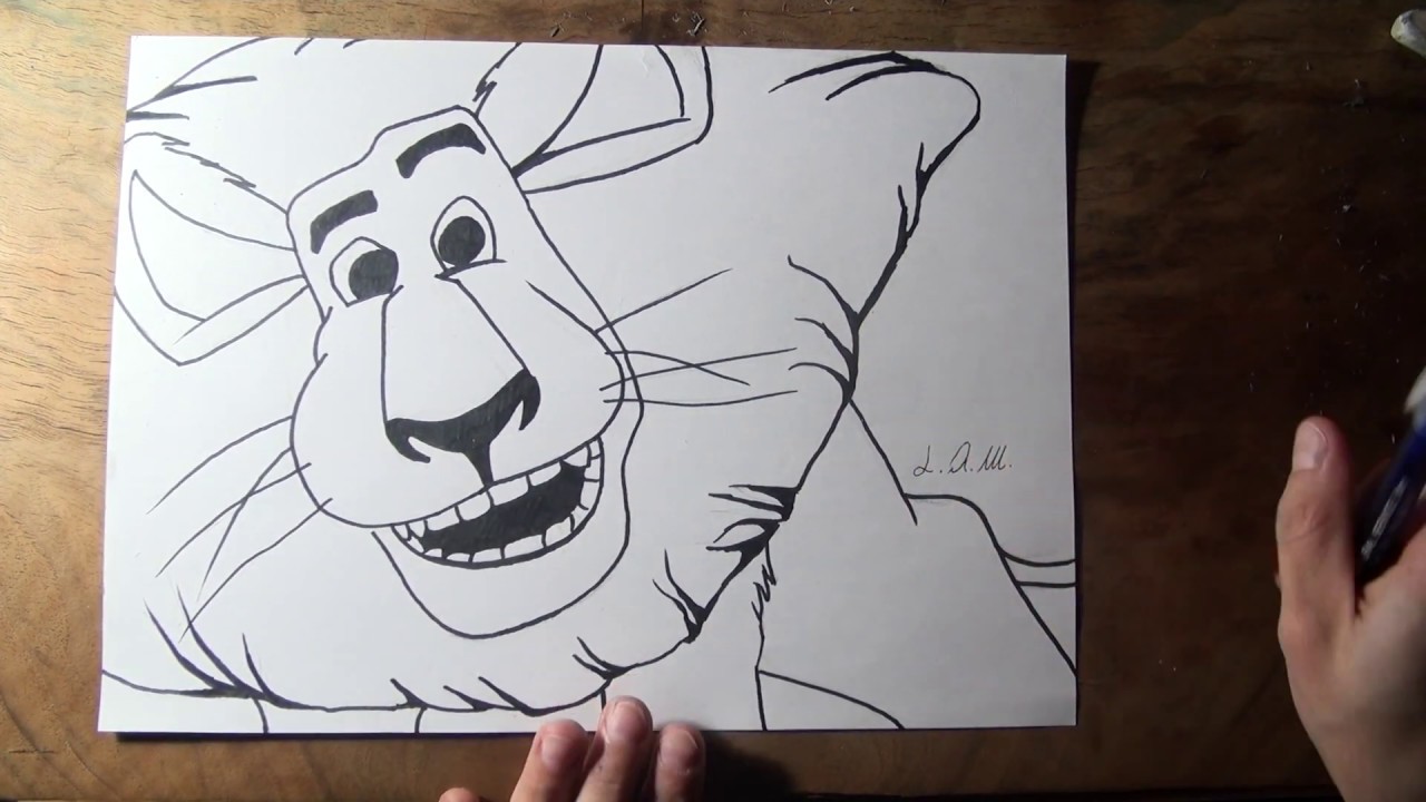 How to Draw Alex The Lion Cartoon Madagascar Tutorial Cute Art on Paper for Kids Time-Lapse HD