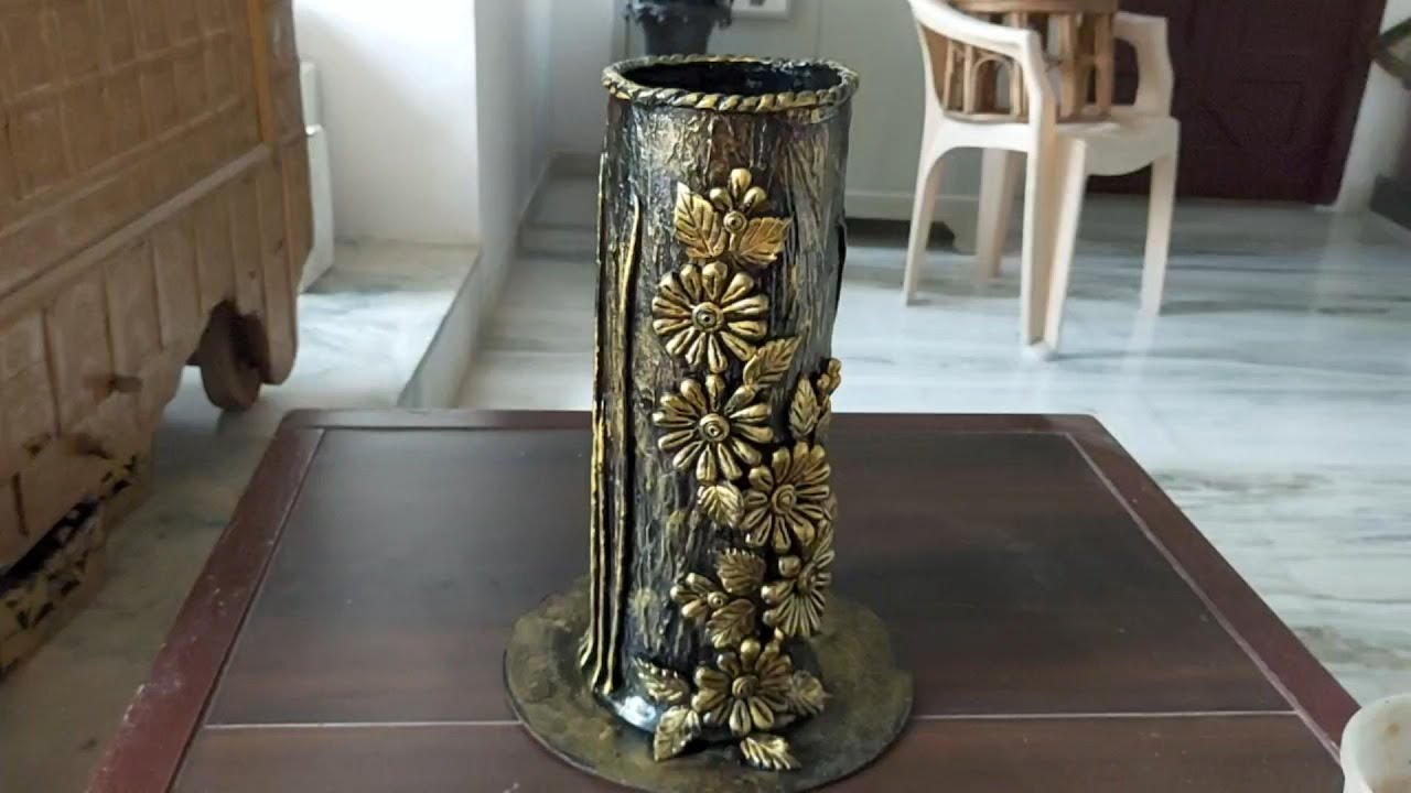 How to make vase from waste pvc pipe/best out  of waste/easy DIY from pvc pipe/clay work on pvc pipe
