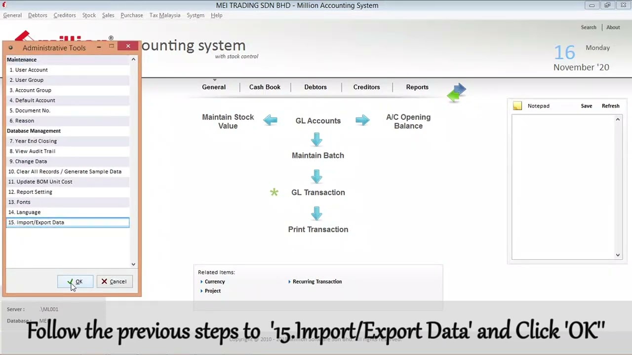 How to do Export Transaction from Billing Module & Import into Accounting Module