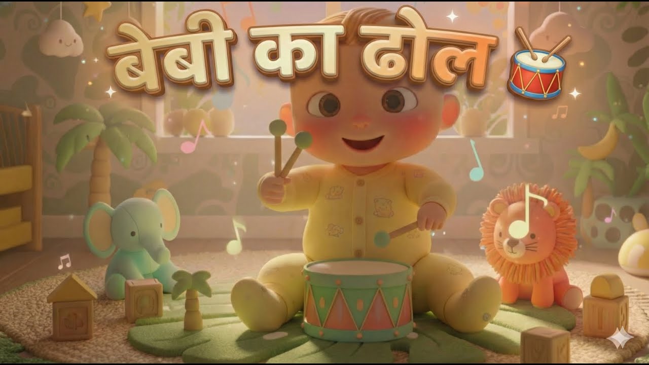 Chhota Baby Dhol Bajaye 🎶| Colorful 3D Kids Cartoon🌈✨ | Cute Baby Drum Song | 📚 Khilona Wala Cartoon