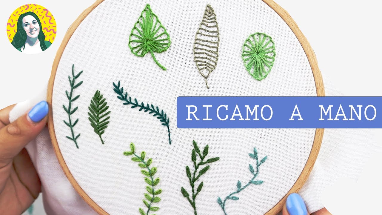6 foglie ricamate semplici, ricamo a mano