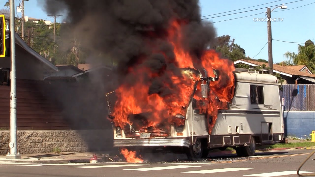 RV Engulfed in Flames Closes Oceanside Boulevard