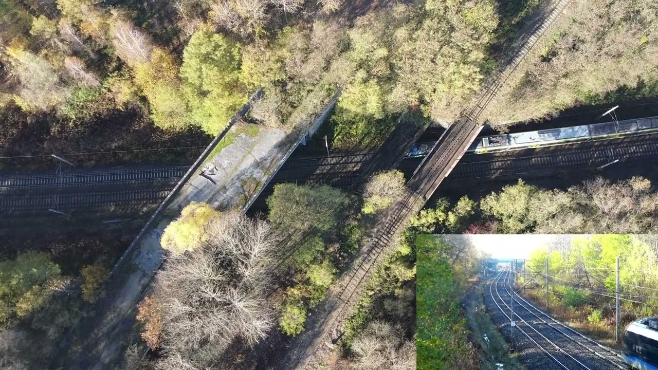 Pociąg Polregio z Opola do Gliwic mija Pyskowice (z drona)