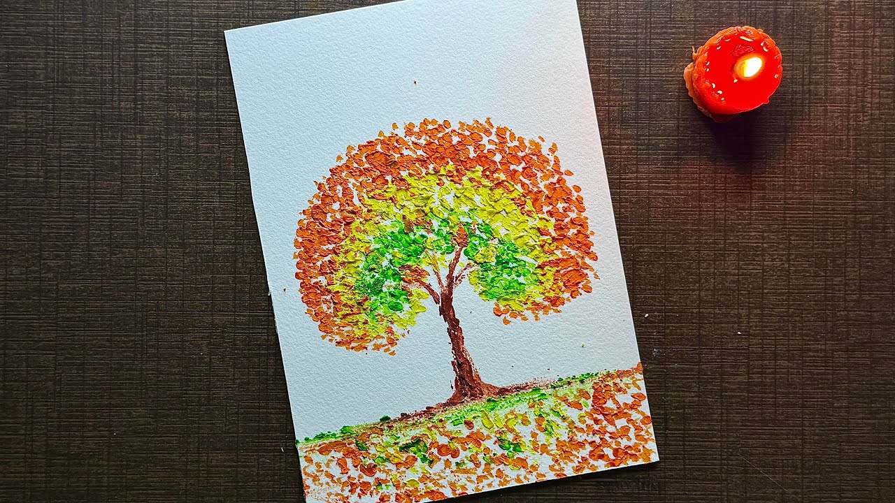 Melted Crayon Art | Beautiful Autumn Tree Drawing Using Crayons