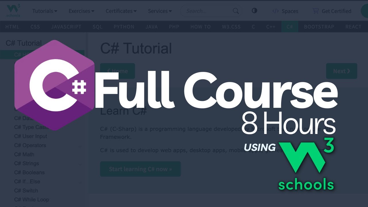 W3Schools C# Full Course in 8 Hours | Complete W3Schools C# Tutorial for beginners