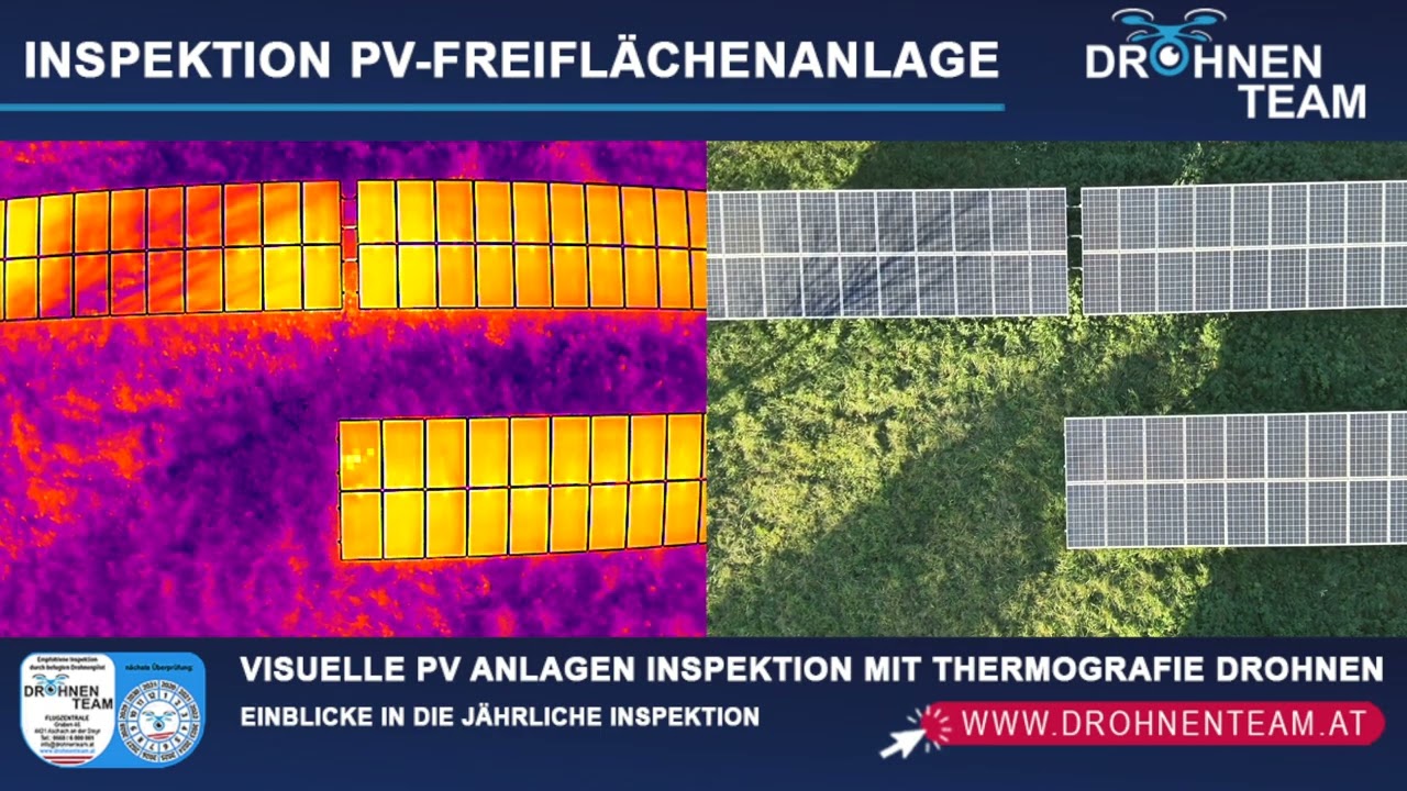 Visuelle PV Freiflächenanlage Inspektion mit Thermografie Drohne