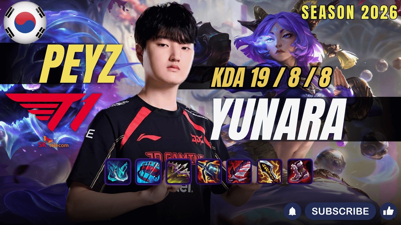 T1 Peyz YUNARA vs MISS FORTUNE ADC - Patch 26.3 KR Ranked | lolrec
