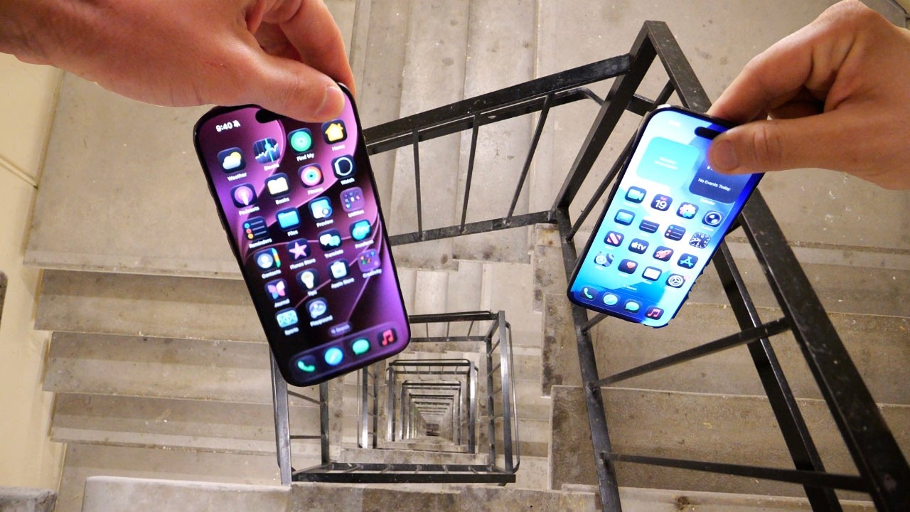 Сбрасываем iPhone 18 Pro против iPhone Air с винтовой лестницы &mdash; 60 метров &mdash; выживут ли они?