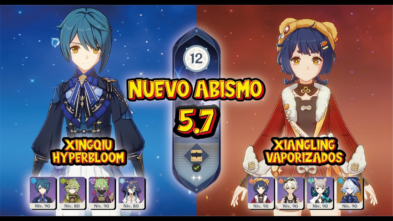 C6 Xingqiu Hyperbloom & C6 Xiangling Vaporizados / Abismo 5.7-5.8 Piso 12 / Genshin Impact