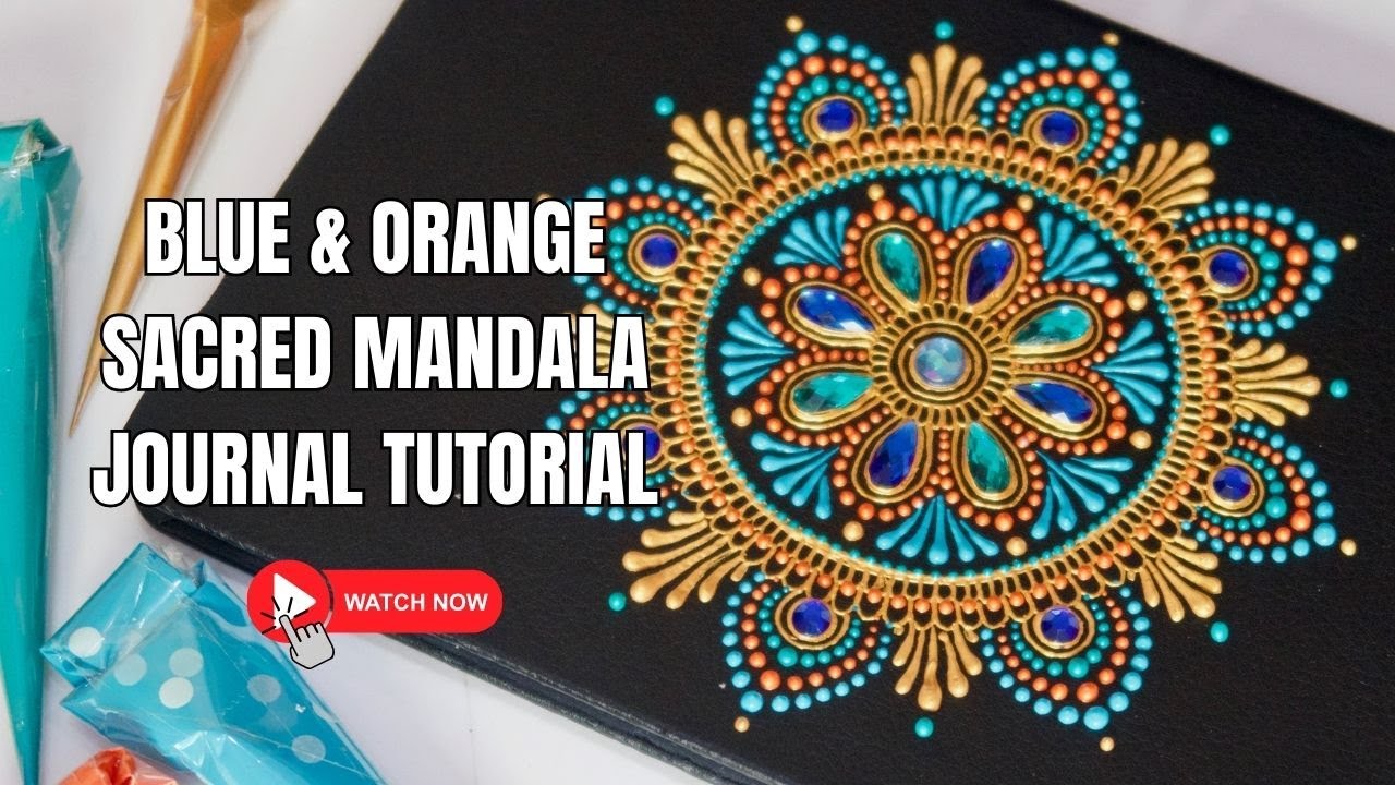 Blue & Orange Sacred Mandala Journal Painting Tutorial Using Acrylic Paint Cones | BEYOND HENNA ✨