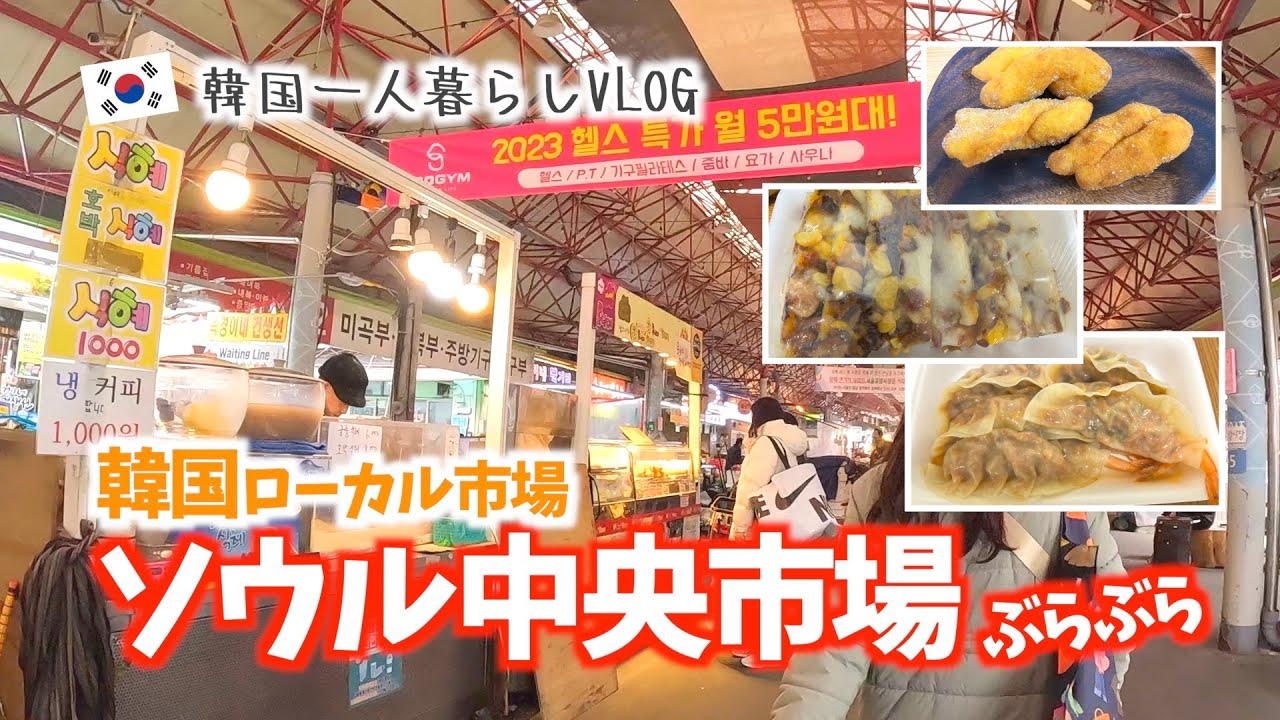 【韓国ローカル市場】ソウル中央市場ぶらぶら　クァベギ、もち、マンドゥ買ってきた！
