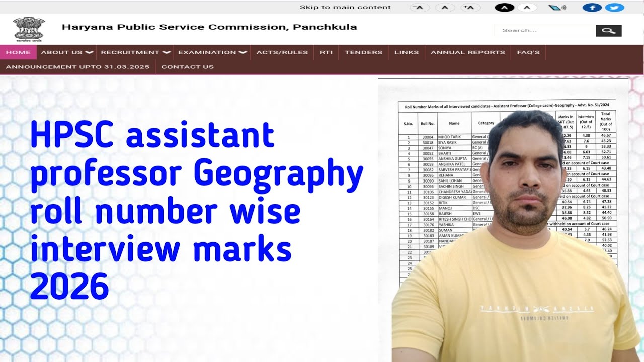 Hpsc Assistant Professor Geography Roll No. wise marks / Geography all interviewed candidates Marks