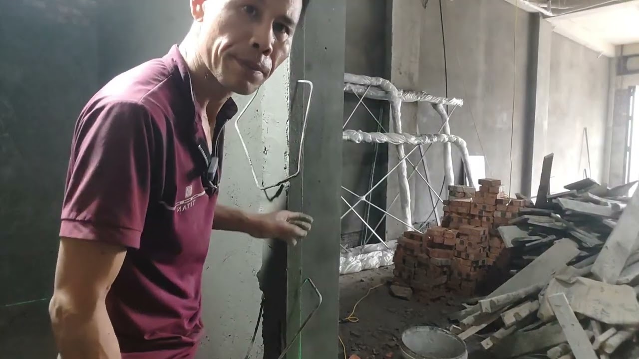 Cách người thợ trát vệ sinh với cột @#sythoxay#xaydung#xaynhatrongoi