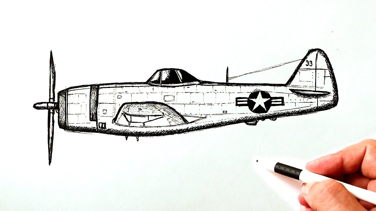 How to draw a WW2 fighter plane P-47 Thunderbolt
