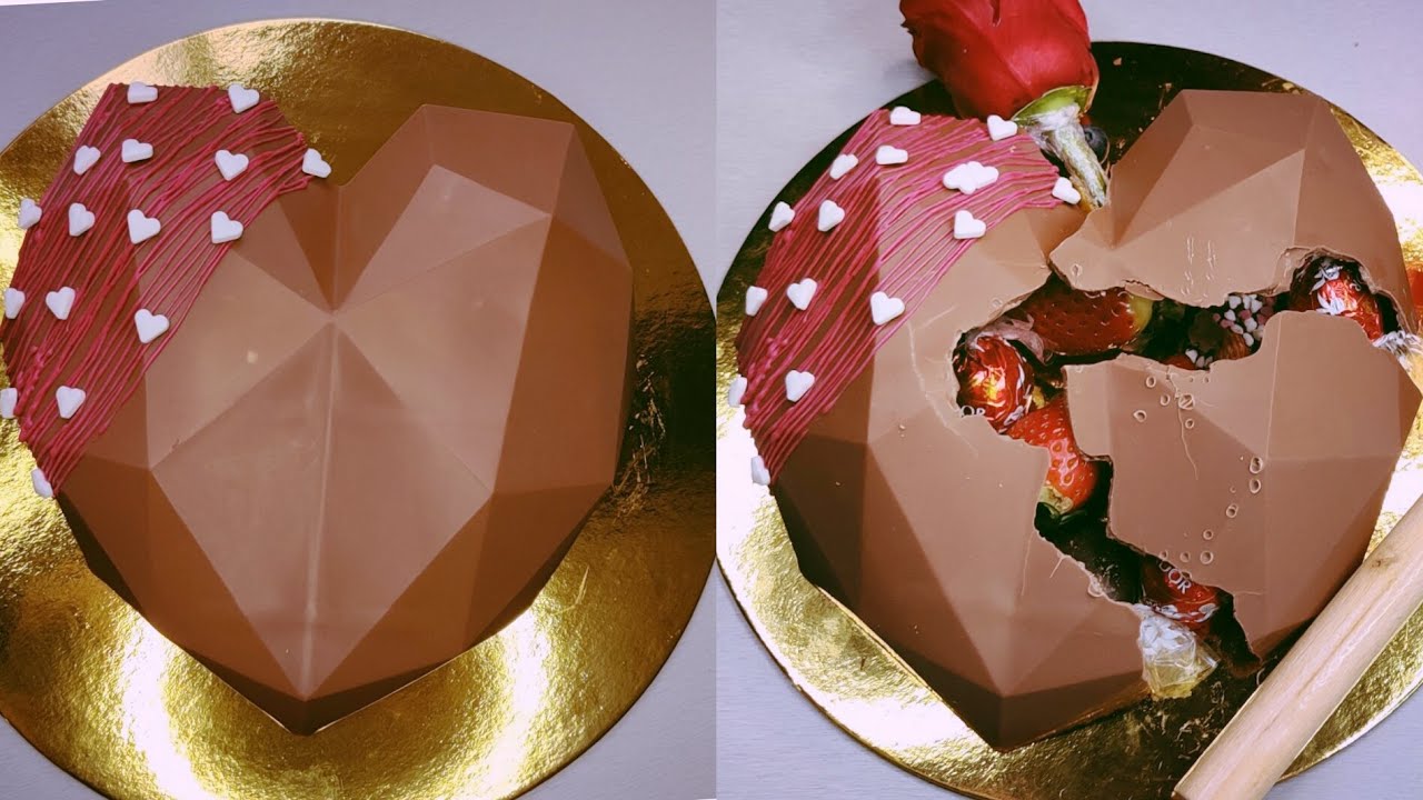 Tuto du cèlébre smashable heart cake. Cœur en chocolat à casser 🍫 ♥️
