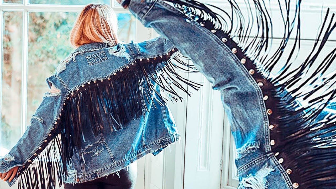 Fringe Denim Jacket with Studs ⭐ JACKET TRANSFORMATION ⭐ Rock style || ✨The Color of Space