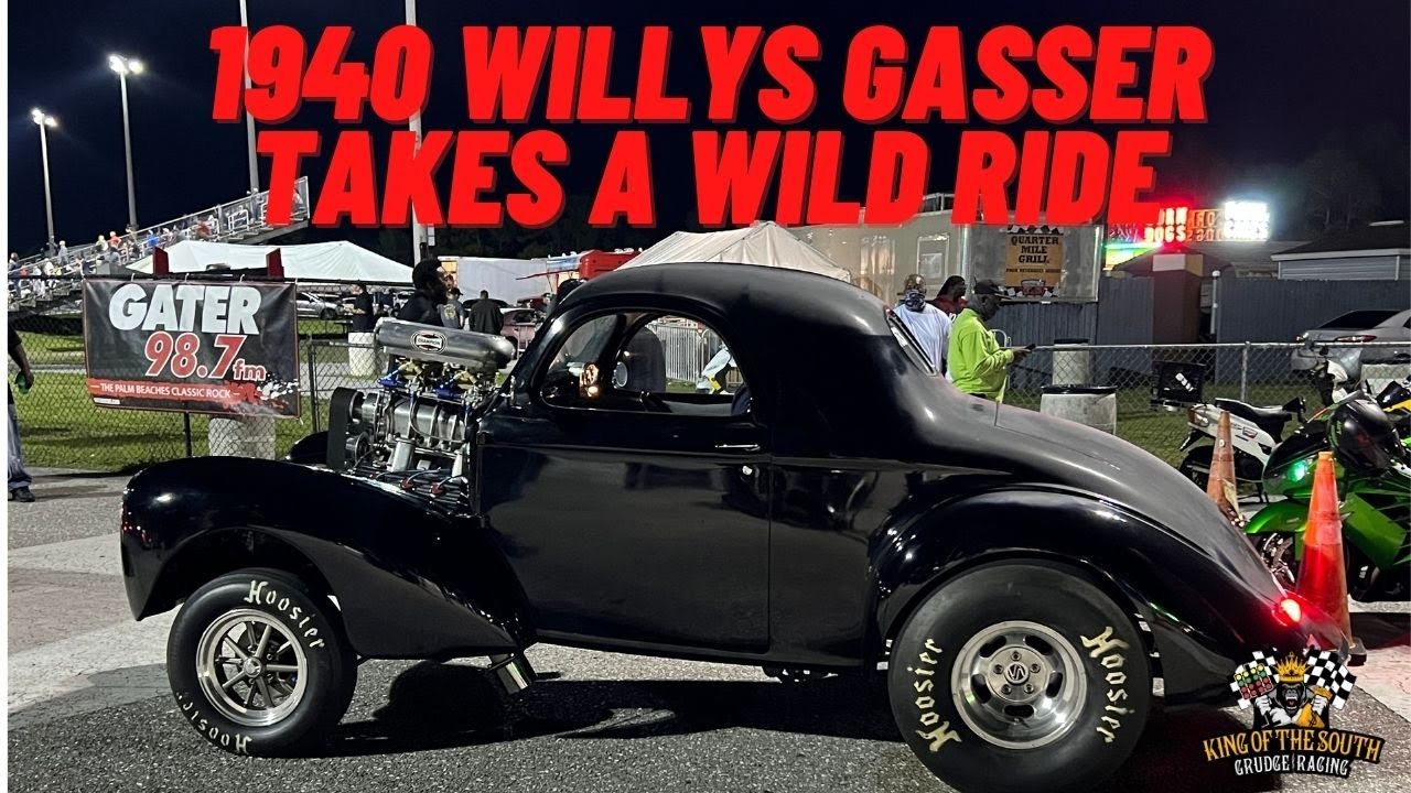 1940 Willys Gasser takes a wild ride @Palm Beach International Raceway