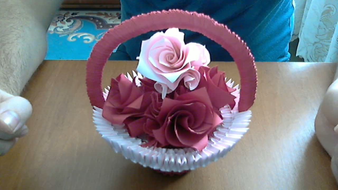 How to make 3d origami basket with flowers ( model 2) |  DIY  Paper Craft Basket