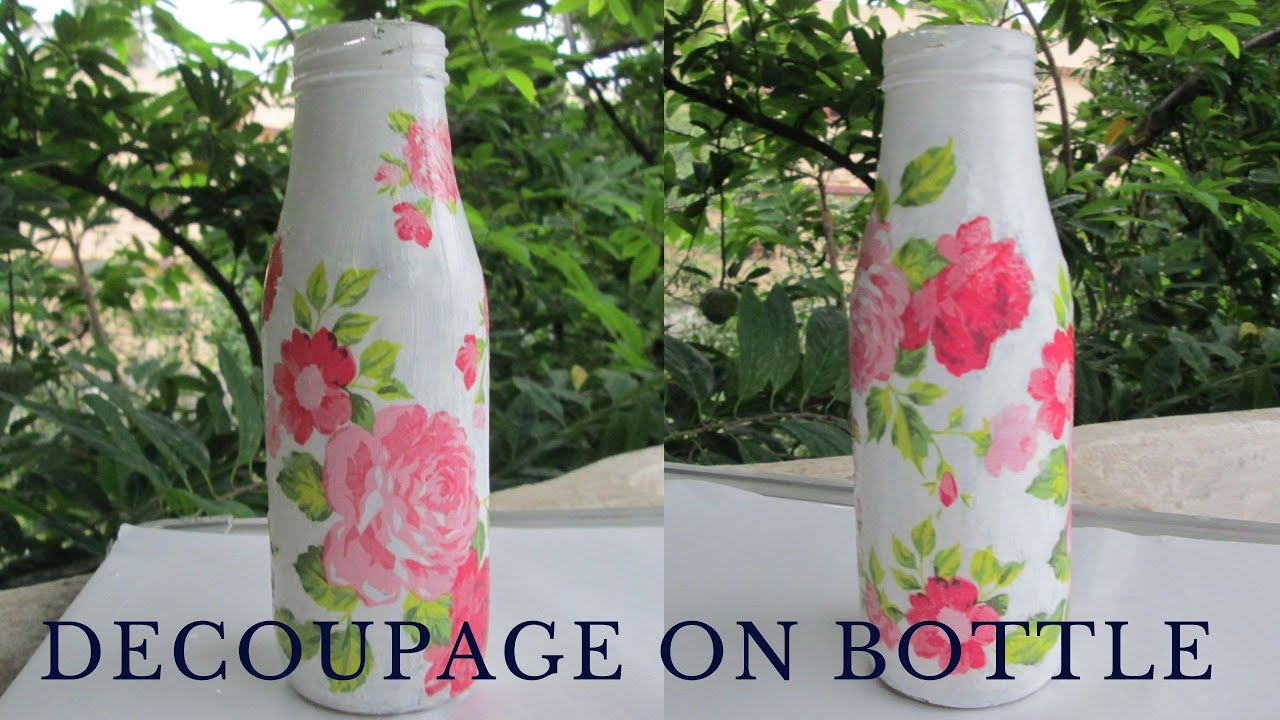 DECOUPAGE ON BOTTLE FOR BEGINNERS | DECOUPAGE | Decoupage art for beginners