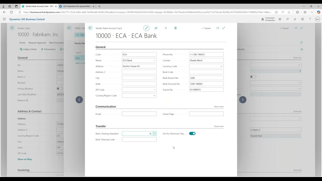 Обработка и генерация ACH-файла через BC