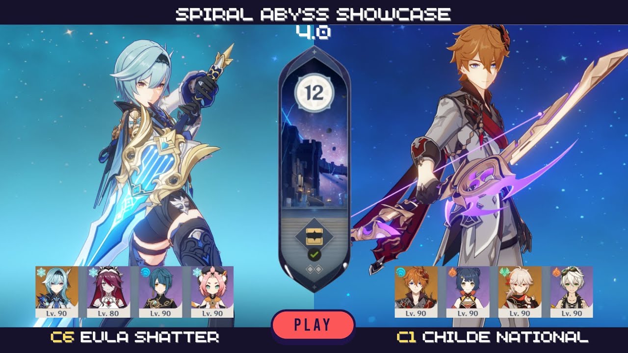 New Spiral Abyss 4.1 - Floor 12 | C6 Eula Shatter and C1 Childe National [9 stars]