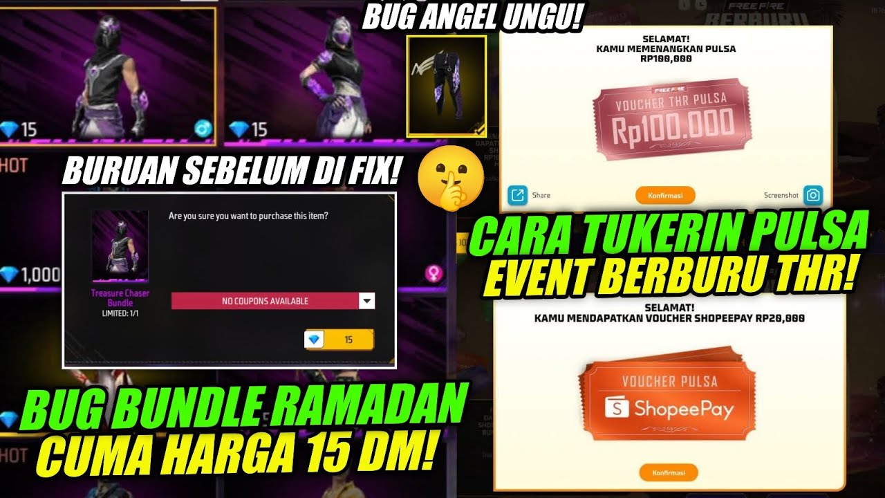 BUG ANGEL UNGU FF!? 😱 BUNDLE RAMADAN DI SHOP CUMA 15 DM + CARA TUKER VOUCHER THR PULSA FF 