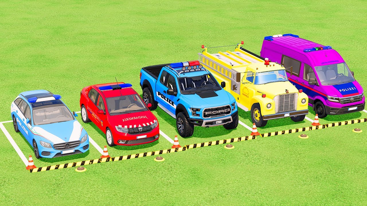 TRANSPORTING COLOR POLICE CARS, FIRE DEPARTMENT, AMBULANCE VEHICLES WITH MAN TRUCKS ! FS 22