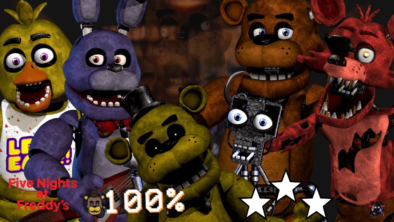 Five Nights at Freddy's Full playthrough Nights 1-7 All nights + No Deaths (No Commentary)