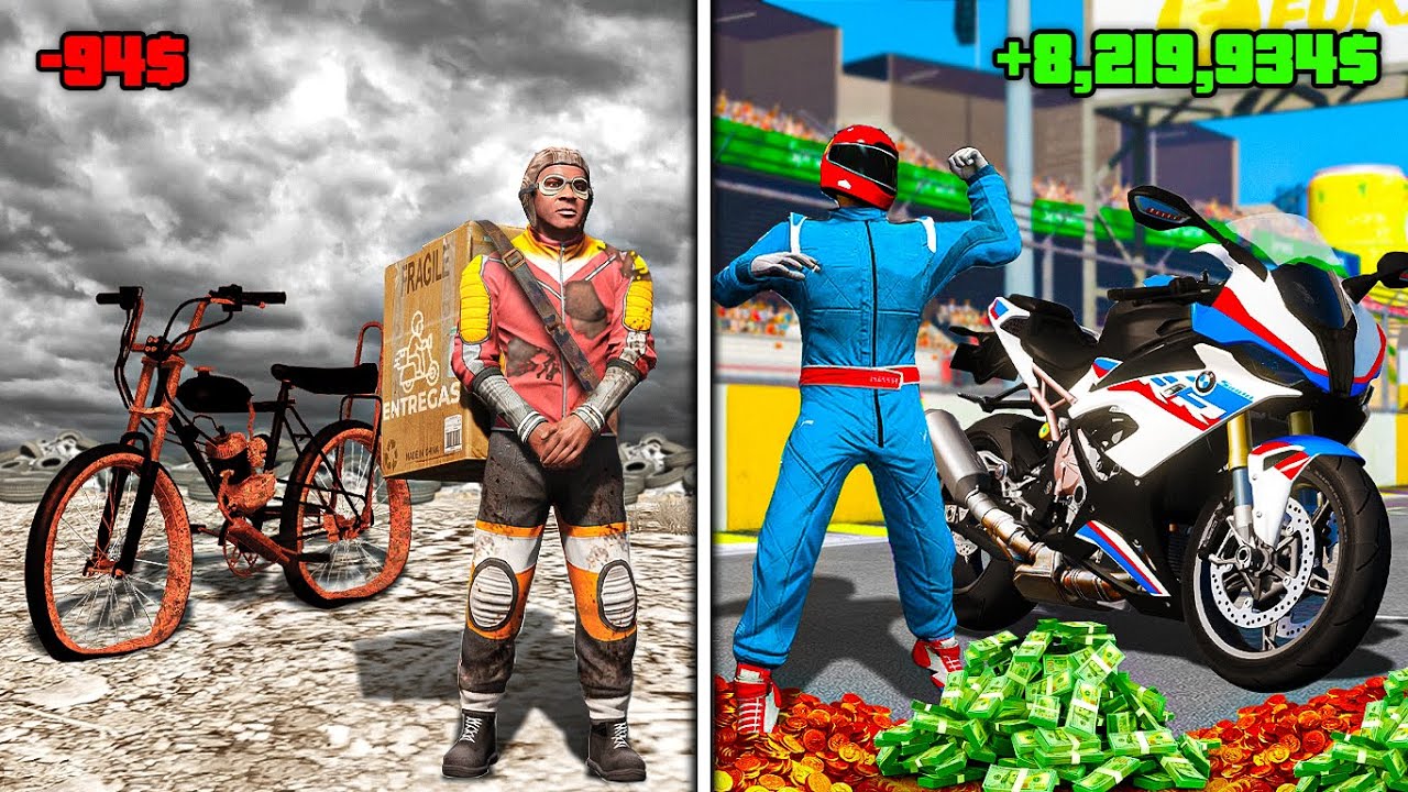 Passei de PILOTO DE MOTO POBRE pra RICO! (Gta 5)