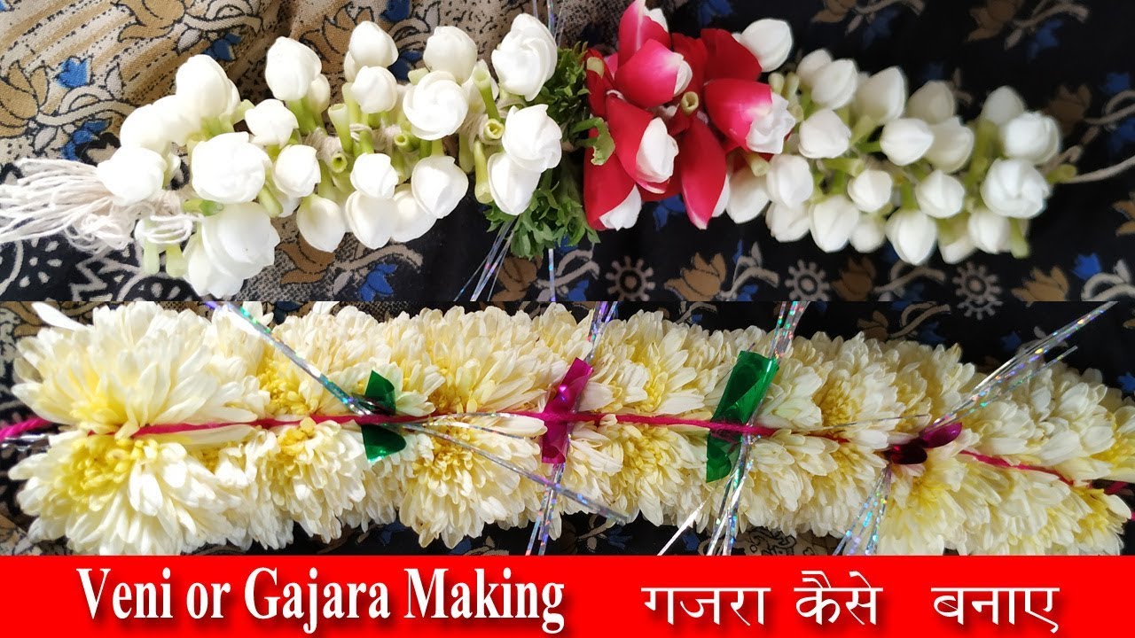How to make gajra | Veni Making at home | Gajra making with flowers | Veni Making with lace ribbon